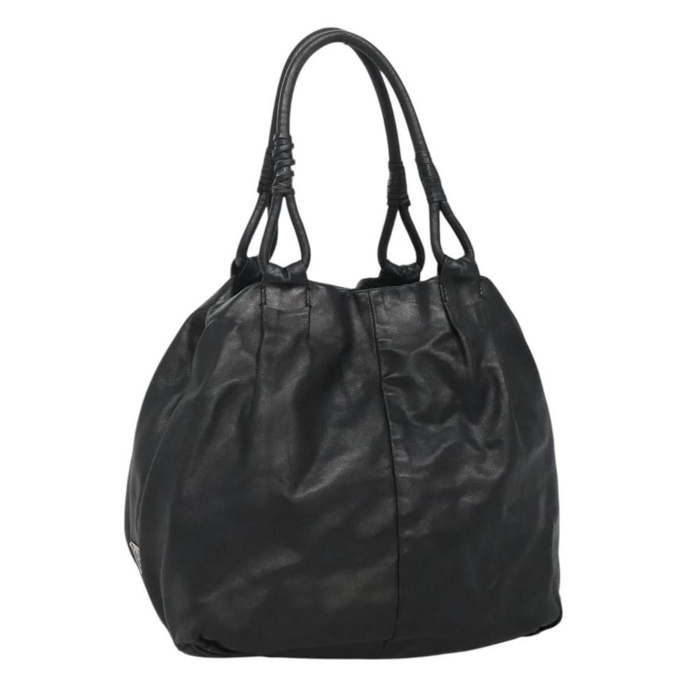 PRADA Shoulder Bag Leather Black Silver Auth 115774